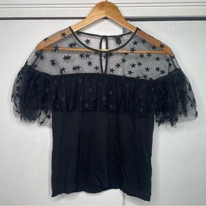 J. Crew Black Star Mesh Ruffle Top size small